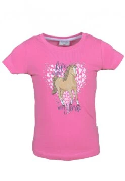 T-Shirt T-Shirt Girls NOS EMB Horses In Bubble Gum