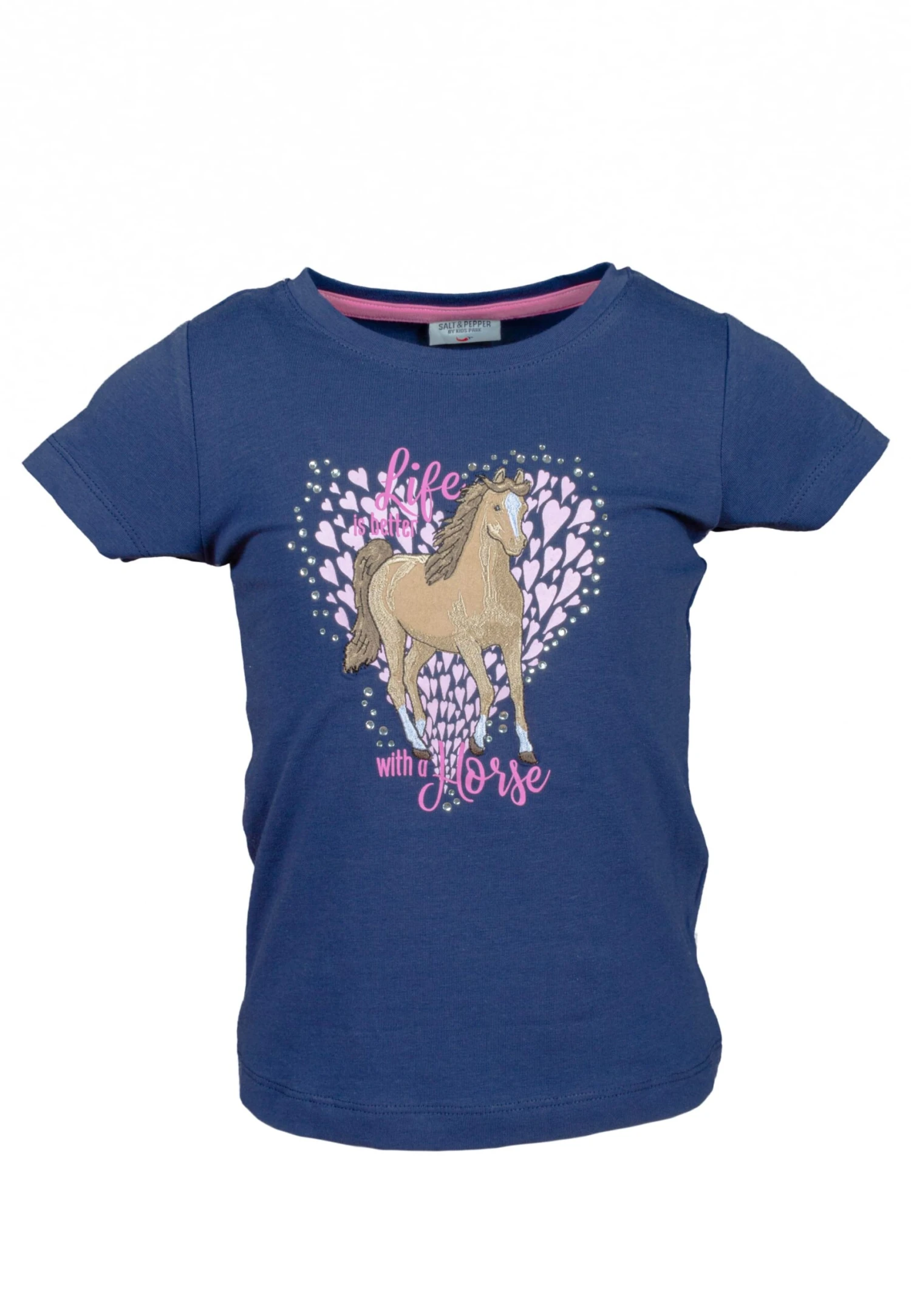 T-Shirt T-Shirt Girls NOS EMB Horses In Navy 3 T-Shirt T-Shirt Girls NOS EMB Horses In Navy